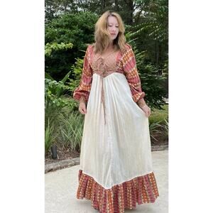 Rare Find! Vintage 70's Cottagecore/Peasant/Boho/Hippie Patchwork Maxi Dress